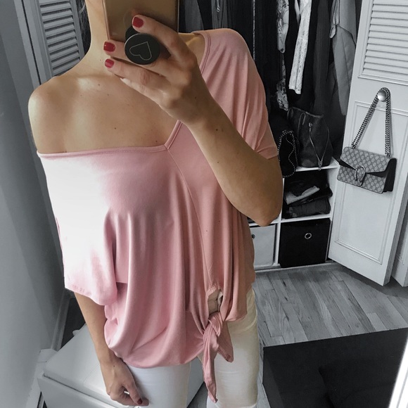 LAST 2✨Dusty Pink Solid Loose Fit Front Tie Top - Picture 5 of 8